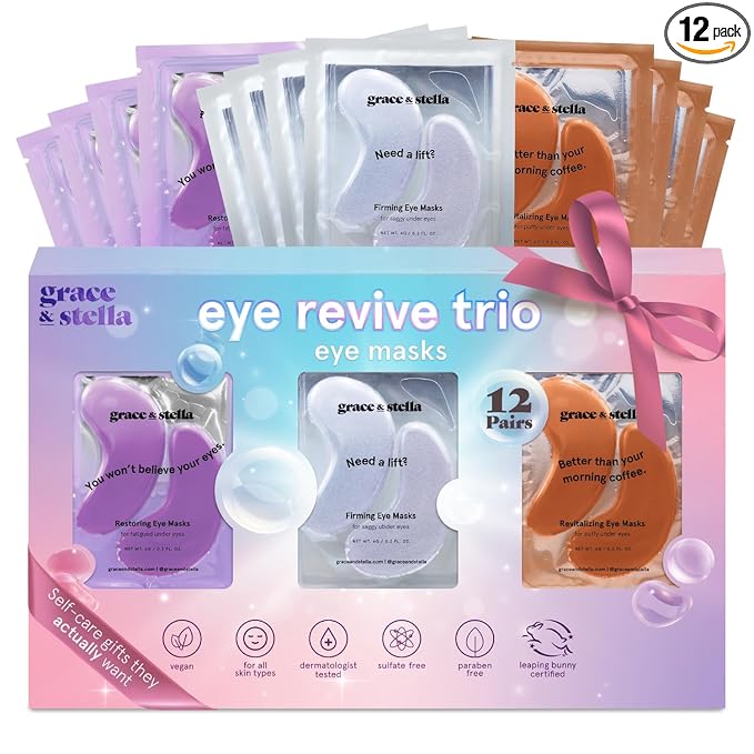 grace & stella Under Eye Patches (12 pairs) Eye Masks for Dark Circles and Puffiness - Stocking Stuffers for Women, Christmas Gifts, Birthday Gifts, Bachelorette Party Favors, Bridesmaid Proposal Gift