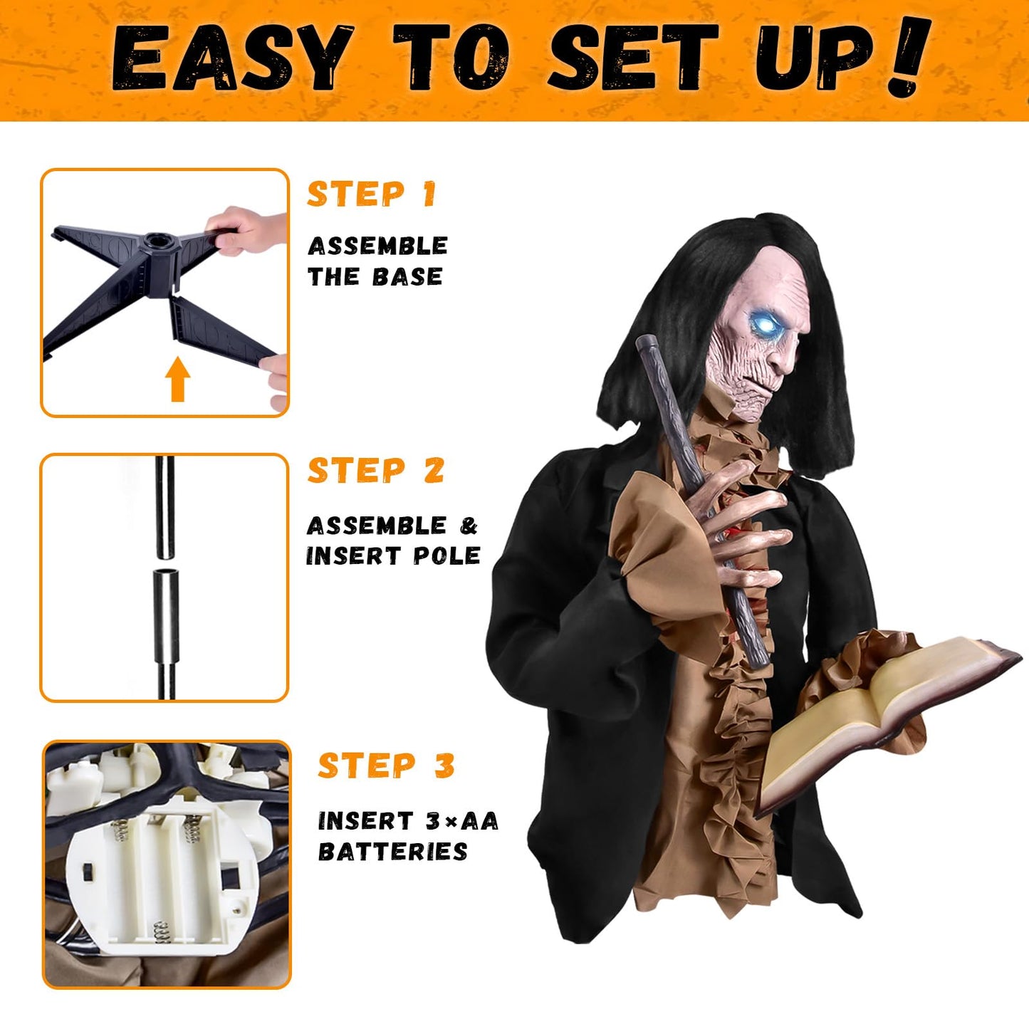 Halloween Animatronics Zombie - Halloween Yard Scary Groundbreaker Decorations Outdoor 2.5FT with Creepy Sounds and Light Up Eyes,Touch Sound Activation Outside Lawn Yard Haunted Prop