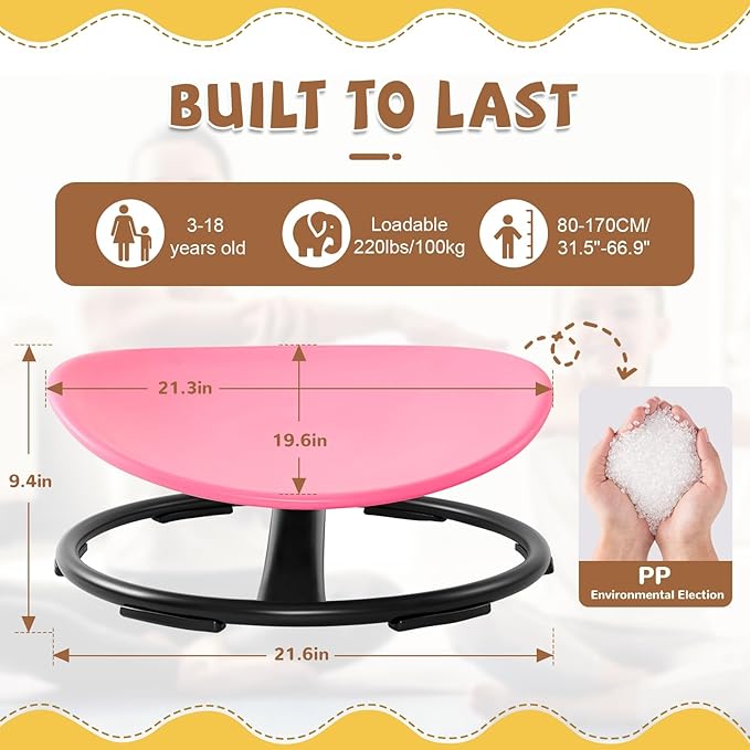 Zhenx Spinning Chair for Autistic Kids (Ages 3-18) - 220LBS Capacity Sensory Swivel Seat - Sensory Toy for Teens with ADHD/Autism - Sit and Spin Calming Gift to Improve Focus & Body Balance (Pink)