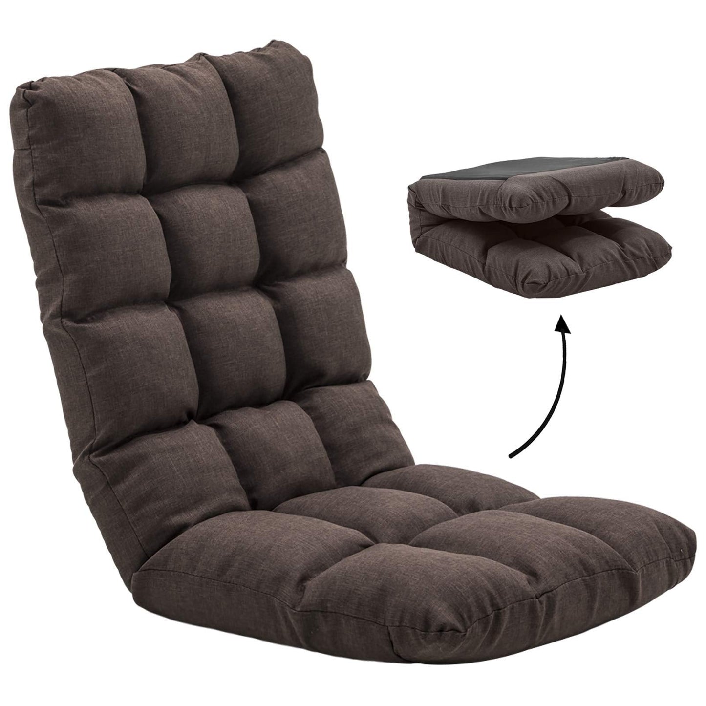 FLOGUOR Floor Chair, Floor Lounger Chair 42-Position Recliner Adjustable Foldable Video Gaming Meditating, Reading, Padded Comfortable Seat, Indoors (Brown) 8812CO