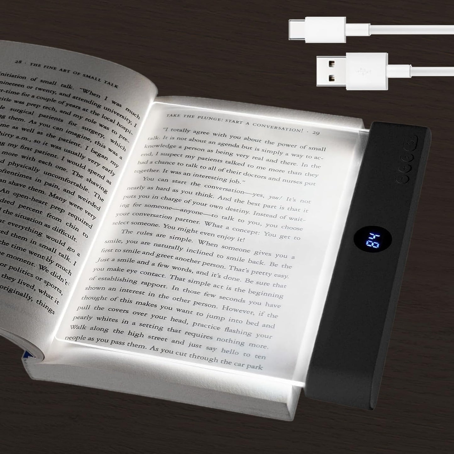 Book Light, Rechargeable Reading Lights for Books in Bed - Eye Caring 3 Color Temperatures, Stepless Dimming Brightness, Timer, Long Lasting, Portable Flat Book Light for Book Lovers (Black)