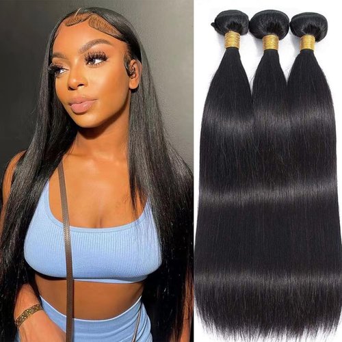 Straight Hair Bundles 18 20 22 Inch Unprocessed 12A Brazilian Virgin Human Hair Weave 3 Bundles Human Hair Extension Double Weft Natural Color Straight Hair Bundles