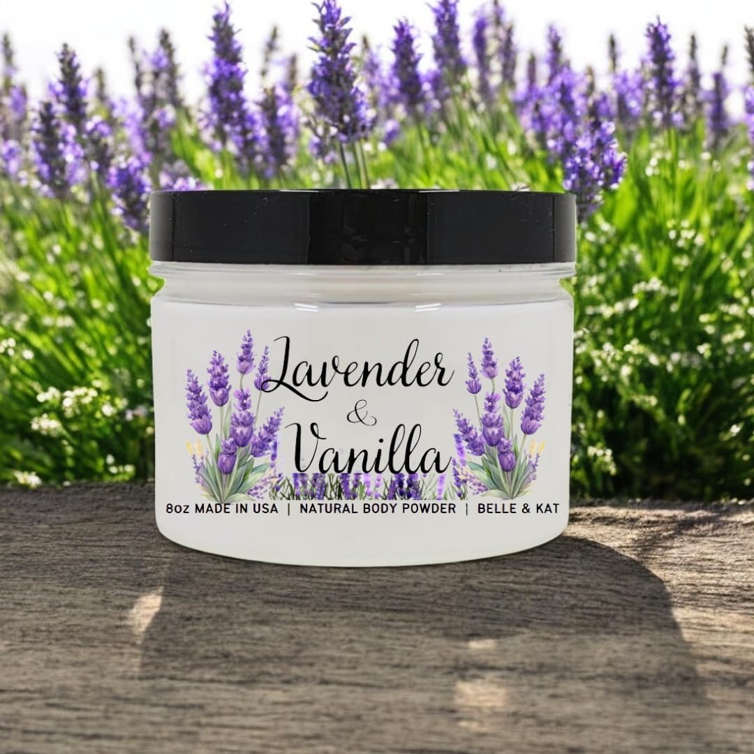 Lavender & Vanilla Scented - Body Dusting Powder for Men & Women - 8oz Container - Talc Free