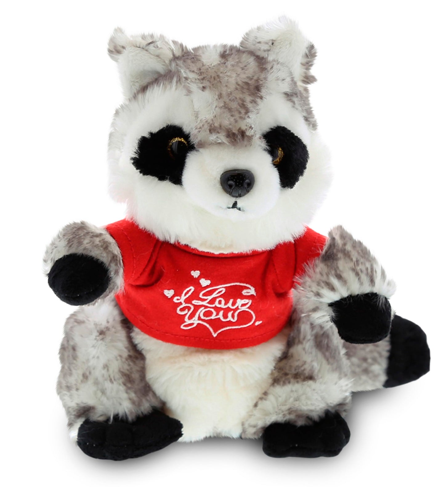 DolliBu I Love You Valentine Plush Raccoon - Cute Stuffed Animal with Red Shirt and Name Personalization Gift for Valentines Day, Birthday, Anniversary, Romantic Date - 9 Inches