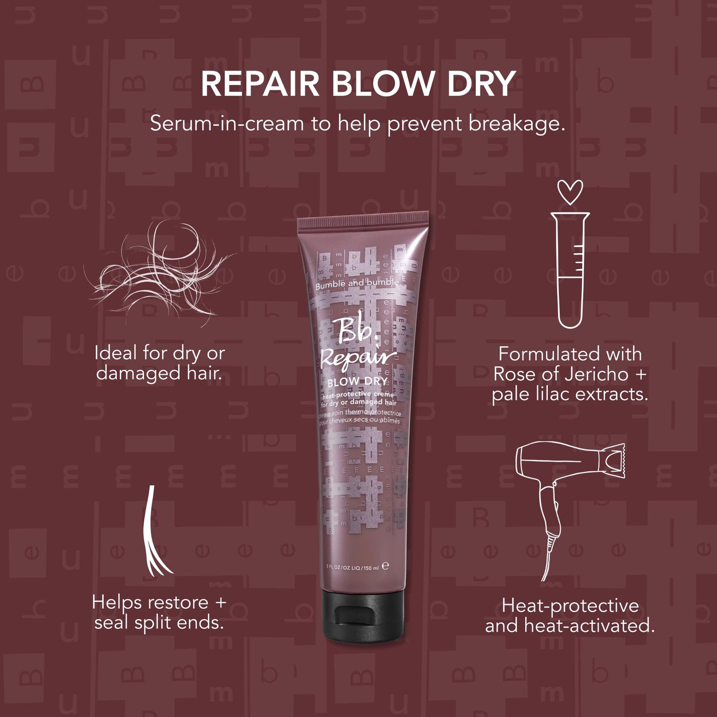 Bumble and bumble. Straight Blow Dry Heat Protective Styling Cream | Anti Frizz| Curly, Wavy, Straight, 5 Fl Oz