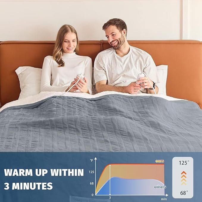 Heated Electric Blanket King Size - 90" x 100" Heating Blanket with Dual Control, 10 Heating Levels & 8 Hours Auto Off, Soft Warm Blanket, Christmas Birthday Gifts for Senior Grandma