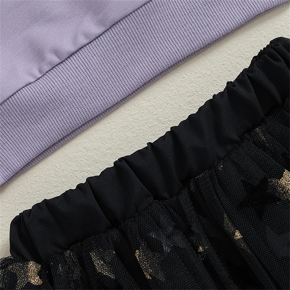 Socutebabe Toddler Halloween Outfit Costume Baby Girl Boo Shirt Sweatshirt and Tulle Skirts Little Girls Clothes (Witch Purple Black, 12-18 Months)