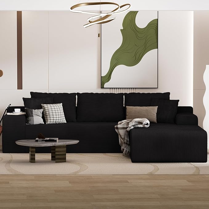 NAYA 106” Modular Sectional Sofa, Cloud Sectional Couch with Deep Seat, Modern Modular L-Shape Sofa Boneless Couch with Chaise for Living Room Bedroom (Black, Sectional Sofa with Right Facing Chaise)