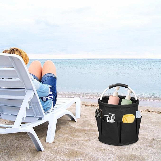 Wearable Cleaning Caddy，Cleaning Supplies Organizer Foldable Basket Bucket Tool with Handle Cleaning Bag for Cleaning Professionals, Auto Detailers, Housekeepers (black)
