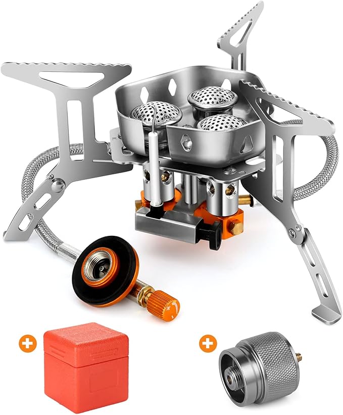 Odoland 3500W/6800W Windproof Camp Stove Camping Gas Stove with Fuel Canister Adapter, Piezo Ignition, Carry Case, Portabl...