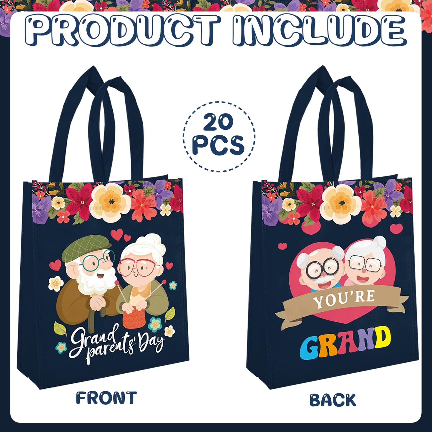 VDESFUEBY 20Pcs Happy Grandparents Day Bags Grandparents Day Decorations, Grandparents Day Sign Best Grandparent Gift Favor Bags for Grandma & Grandpa Retirement Party Decorations Supplies