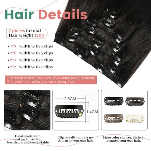 JESSBO Clip in Hair Extensions Real Human Hair Natural Black 18 Inch 120g 7pcs Seamless Invisible Double Weft Natural Straight Clip in Hair Extensions Human Hair for Woman (18 Inch #1B)