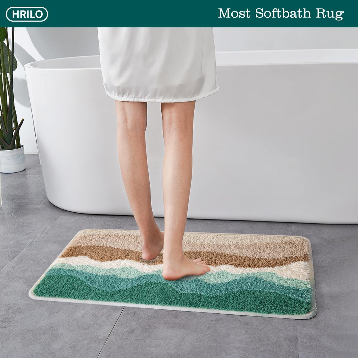HRILO Microfiber Bathroom Rugs, Absorbent Soft Shaggy Carpet Floor Mats for Shower Tub Sink Toilet, Non-Slip Plush Carpet Floor Mats for Living Room Bedroom Kitchen 36 X 24 Inches,Green