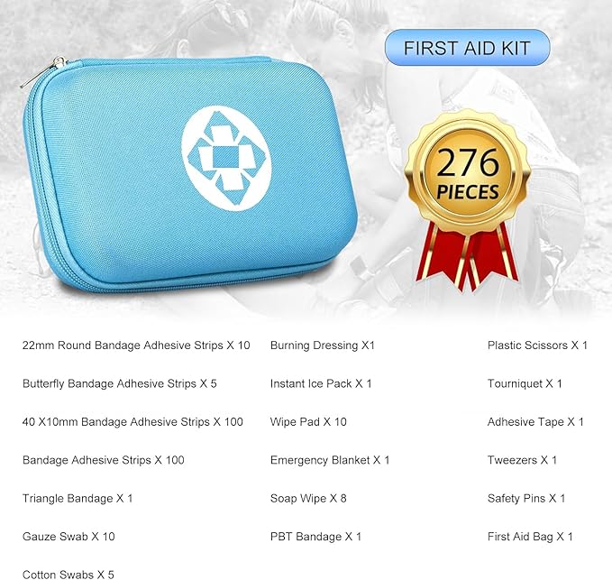 276PCS Small Travel First Aid Kit Supplies for Business, First Aid Kits Backpacking Essentials Items Trauma First Aid Survival Kits for Home Outdoor Adventure, Blue AMORNING