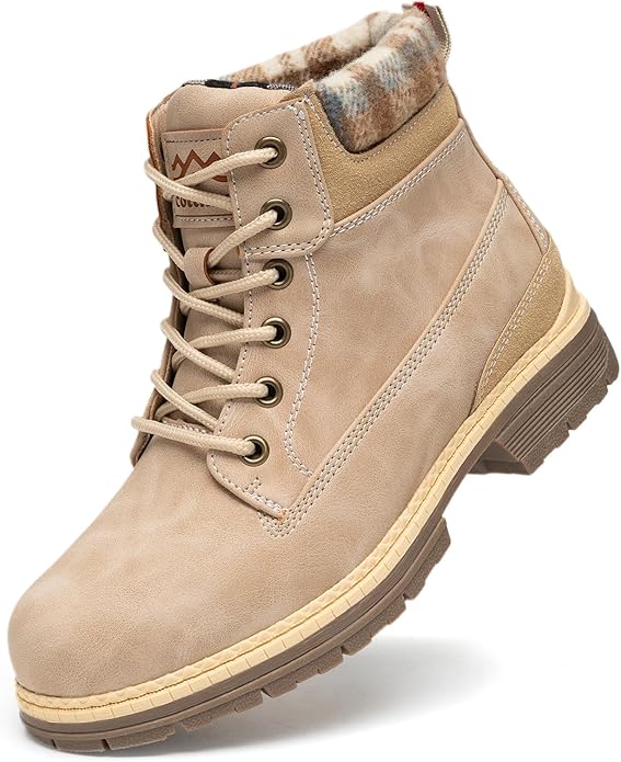 Snow Hiking Winter Boots for Women - Casual Brown Combat Work Boot - Non-slip Fur-Lined Ankle Boots - Fashion Boots Waterp...