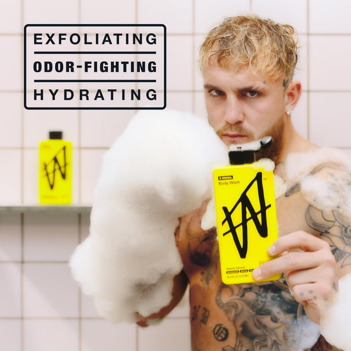 W By Jake Paul Exfoliating Body Wash for Men, Vitamin-Infused, Hydrating Shower Gel, Original, 18 fl oz