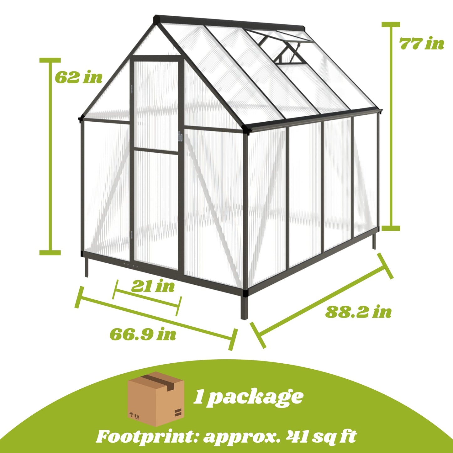 6x8 FT Greenhouse for Outdoors, Walk-in Greenhouse with Quick Setup Structure and Roof Vent, Aluminum Large Green House for Outside, Garden Backyard, Dark Gray
