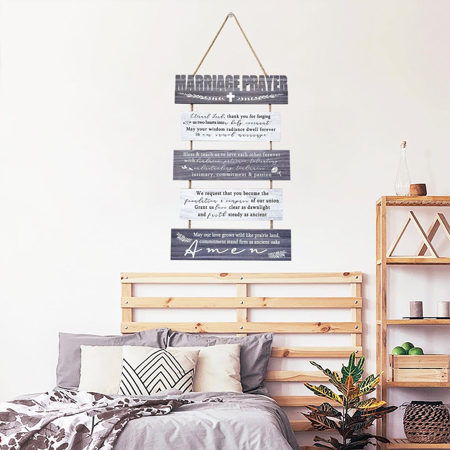 PURREITTI Rustic Marriage Prayer Signs Wall Decor for Bedroom, Christian Religious Inspiring Home Decor for Couples, Wedding Gifts for Newlyweds Bridal Shower Marriage Anniversary Wife Husband