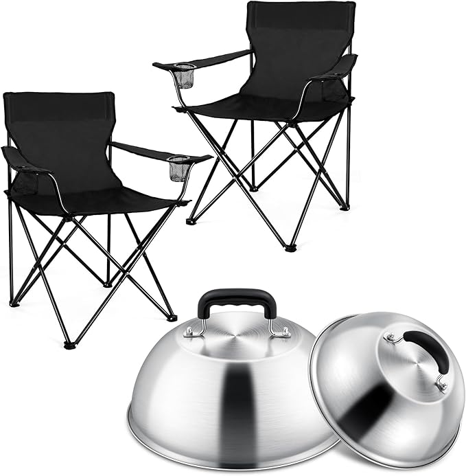 Joyfair Portable Camping Chair & Basting Cover for Griddle(12In & 9In), Outdoor Lawn Folding Chairs for Adults, Cheese Mel...