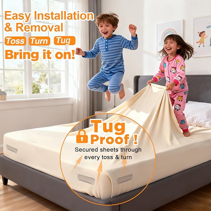 8 Pack Upgraded Lock Sheet Holders, Bed Sheet Grippers & Clips for All Mattresses, Easy Install Keeps Sheets Tight