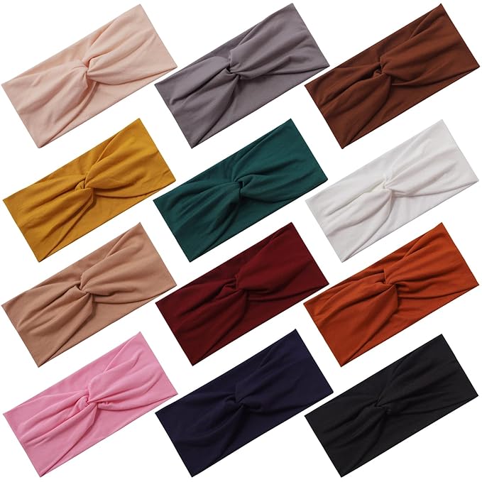 Panleding 12 Pcs Stretchy Headbands for Women, Absorbed Sport Headband Soft Twist Knotted Headbands for Daily Life Yoga Wo...