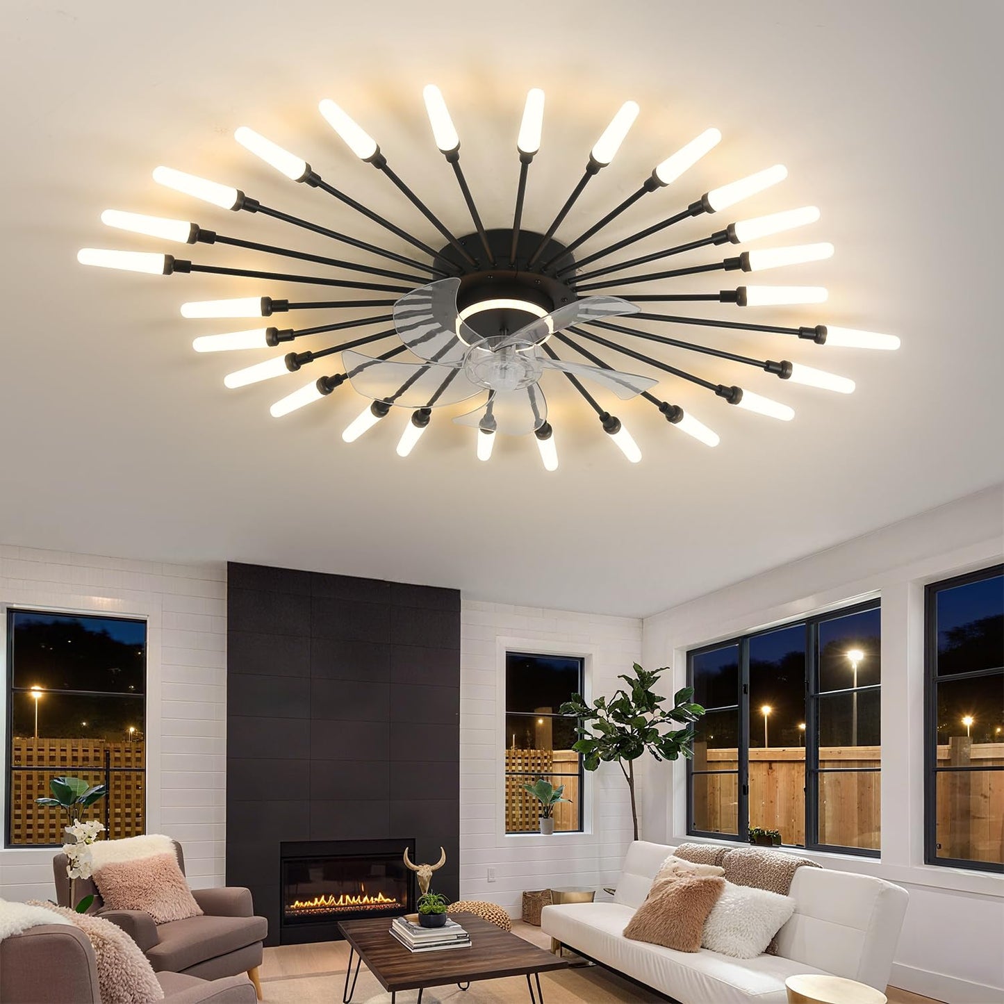 AVLRM 39" Modern Ceiling Fan with Lights,3-Color Dimmable LED, Low Profile Ceiling Fans with 6-Speed Quiet Motor,Flush Mount Ceiling Fan and Remote Control for Living Room,Dining Room,Bedroom