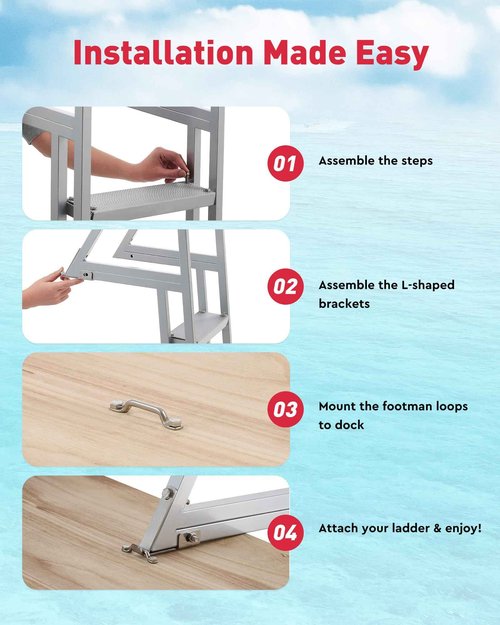 CO-Z 3 Step Removable Dock Ladder, Pontoon Boat Ladder with 350lb Load, Aluminum Swim Ladder with Wide Step & Nonslip Tread, Quick Release Dock Stair for Lake Swimming Pool Marine Boarding