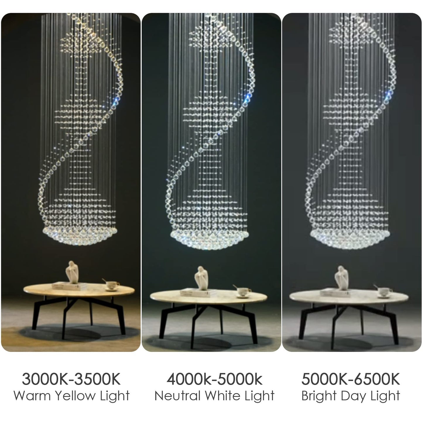 7PM Crystal Chandelier, Modern Large Spiral Raindrop Chandeliers, Flush Mount Pendant Light Fixture, Big Chandelier for High Ceiling, Entryway, Staircase, Foyer, Entrance D31.5 X H94.5