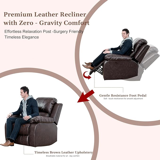 Saxum Tegmen Living Room Furniture Sets, Leather Recliner Sofa, Sectional Chair with Deep Seat, 1 Piece Furniture for Living Room/RV/Office (Chair, Brown Leather)