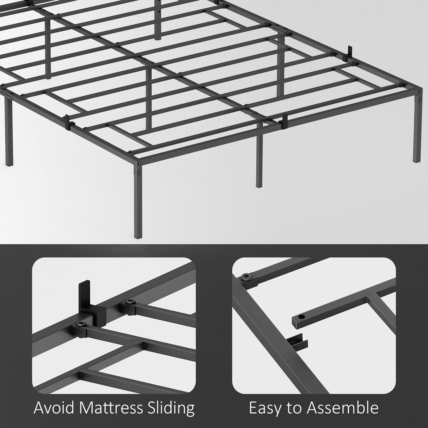 MilleLoom 14" Twin Size Bed Frame, Metal Bed Frame with Steel Slat Support, No Box Spring Needed, Noise-Free & Anti-Slip, Under Bed Storage, Easy Assembly