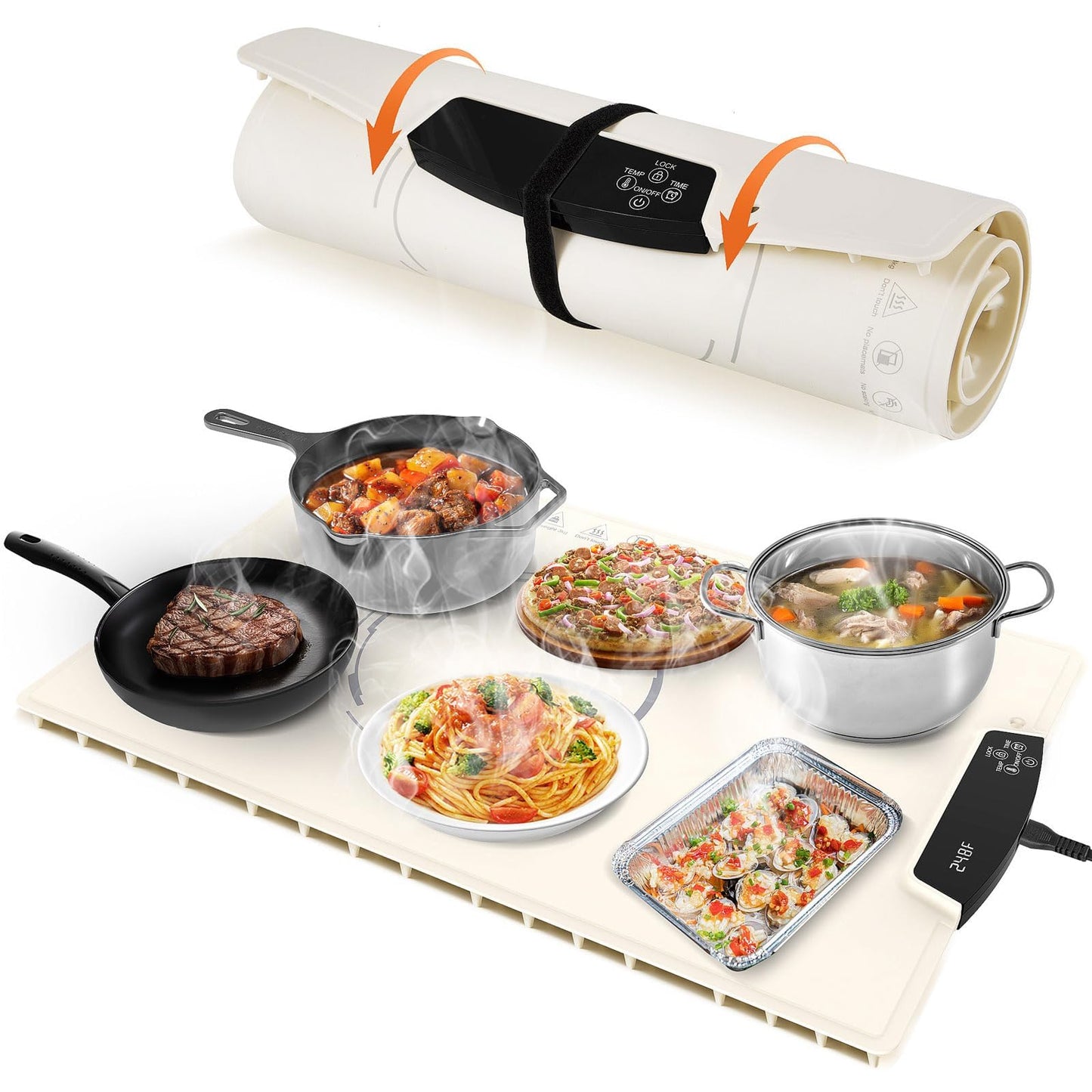 Warming Mat for Food with 9 Temperature Modes, 24"x16" Fast Heating & Foldable Food Warmer for Parties, 2-12Hr Auto Shut-Off & Child-Lock Silicone Heating Mat for Food, Holidays, Countertop, Daily Use