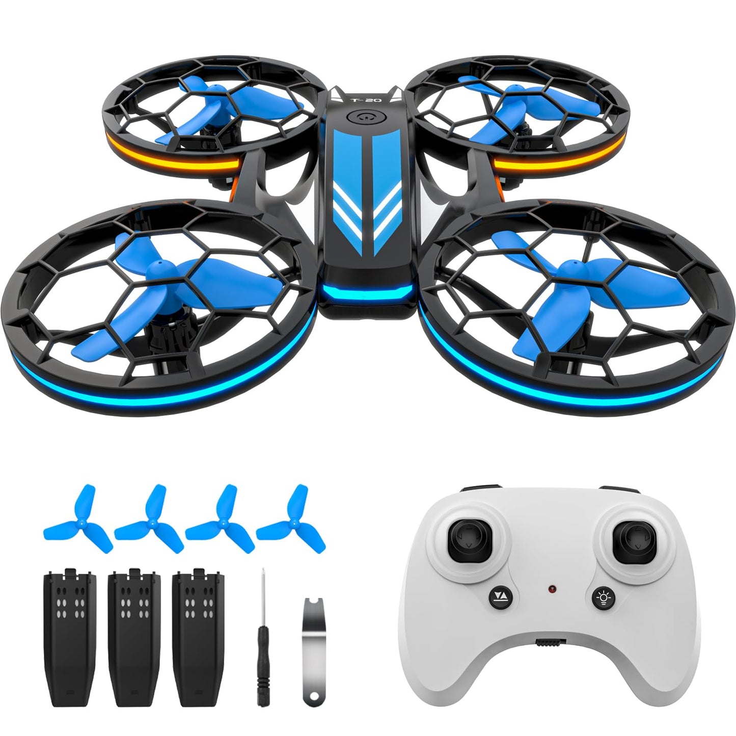 Mini Drones for Kids - RC Drone with Auto Hovering and Headless Mode, Quadcopter with LED Light, Propeller Full Protect, 3D Flips, 3 Batteries, Remote Control, Best Toys Gifts