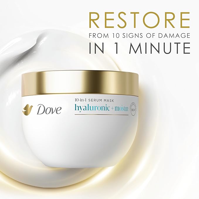 Dove Hair Hyaluronic Moisture for Dry Hair 10-in-1 Hydrating Hair Mask with Bio-Protein Care Technology and Hyaluronic Serum 9.2 Fl Oz