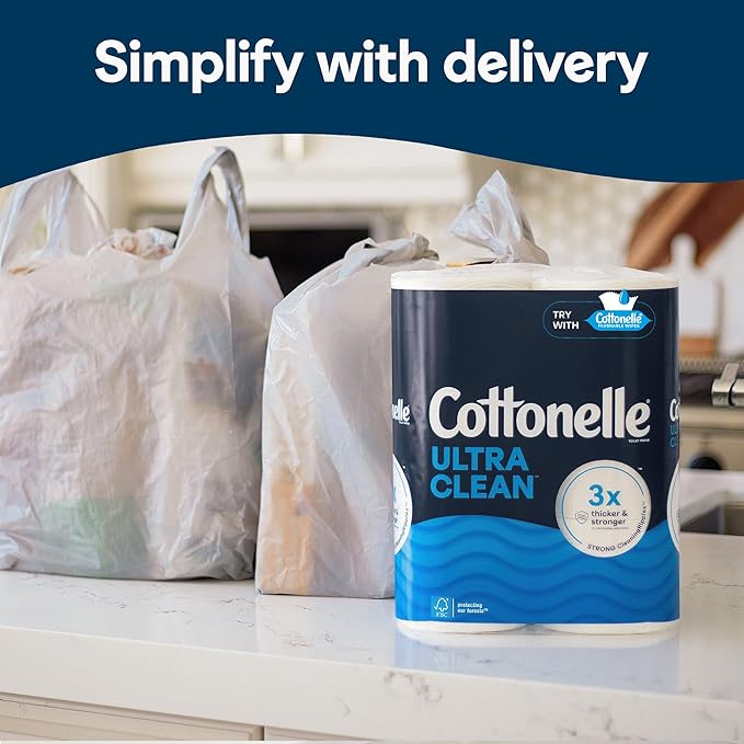 Cottonelle Ultra Clean Toilet Paper, 4 Mega Rolls = 16 Regular Rolls, Packaging May Vary