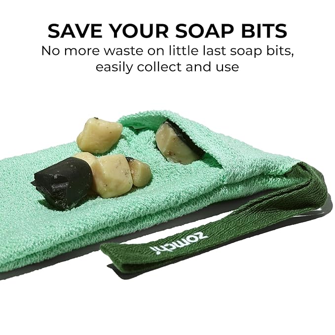 ZOMCHI 2 Pieces Bar Soap Saver Bags with Different Roughness, Exfoliating Soap Bags for Body Wash, Foaming Soap Holder for Shower (Mint)
