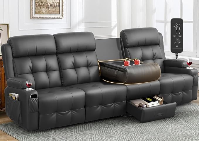 Aotolo Recliner Sofa, Massage Reclining Sofa 4 Seater Sets Heavy Weight Capacity, RV Loveseat Couch Clearance with Flip Back Console, Storage, Cup Holders, Wall Hugger Reclining Couch for Living Room