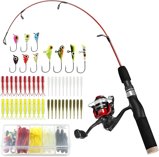 PLUSINNO Ultralight Winter Ice Fishing Rod Reel Combo 26/27/28 inch. Medium Light Fast Action Multi-Species Spinning Ice F...