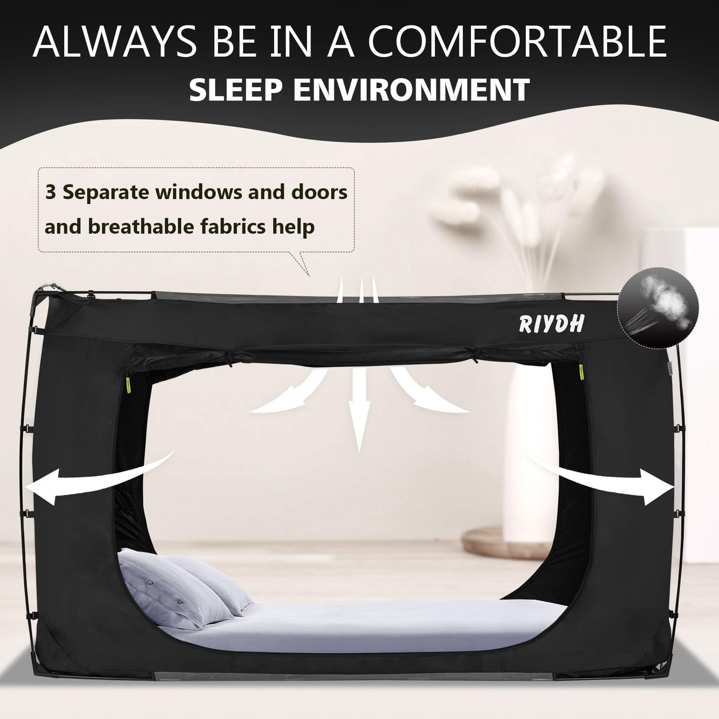 RIYDH Bed Tent Bed Canopy Queen Size Tents for Adult and Kids- Original Design Portable Dream Tent Indoor Sleeping Tents 80% Blackout with 3 Doors Breathable Big Space Tents
