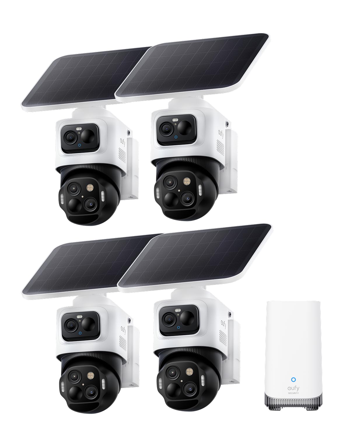 eufy Security eufyCam S4 4-Cam Kit with Video Doorbell E340, 4K Solar Camera Wireless Outdoor, 3-Lens PTZ Cam, 360° View, Whole-Home Coverage, AI Recognition, 8X Zoom, No Monthly Fee, Local Storage