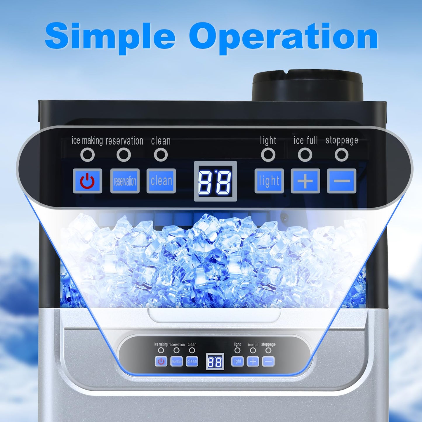 Amzgachfktch Ice Maker 100lbs/24H, Commercial Ice Maker Machine with 2 Water Inlet Modes, Ice Machine with 22lbs Storage, Auto Self-Cleaning, Under Counter Ice Maker for Home/Office/Shop/Bar