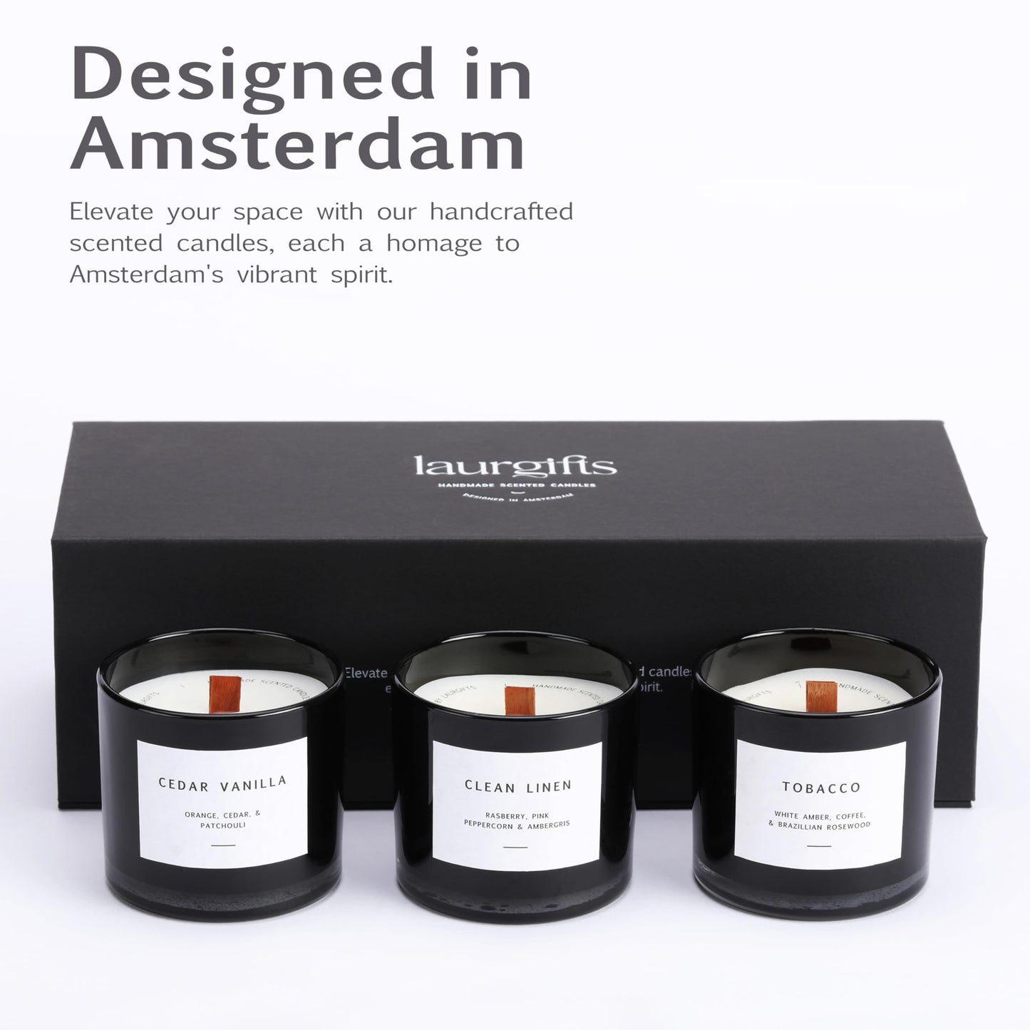 Scented Candles for Men – Masculine Candle Gift Set of 3 with Tobacco, Cedar Vanilla & Clean Linen – Luxury Black Candles Gift Box, Birthday Gifts for Men, Candles for Boyfriend, Christmas Gifts