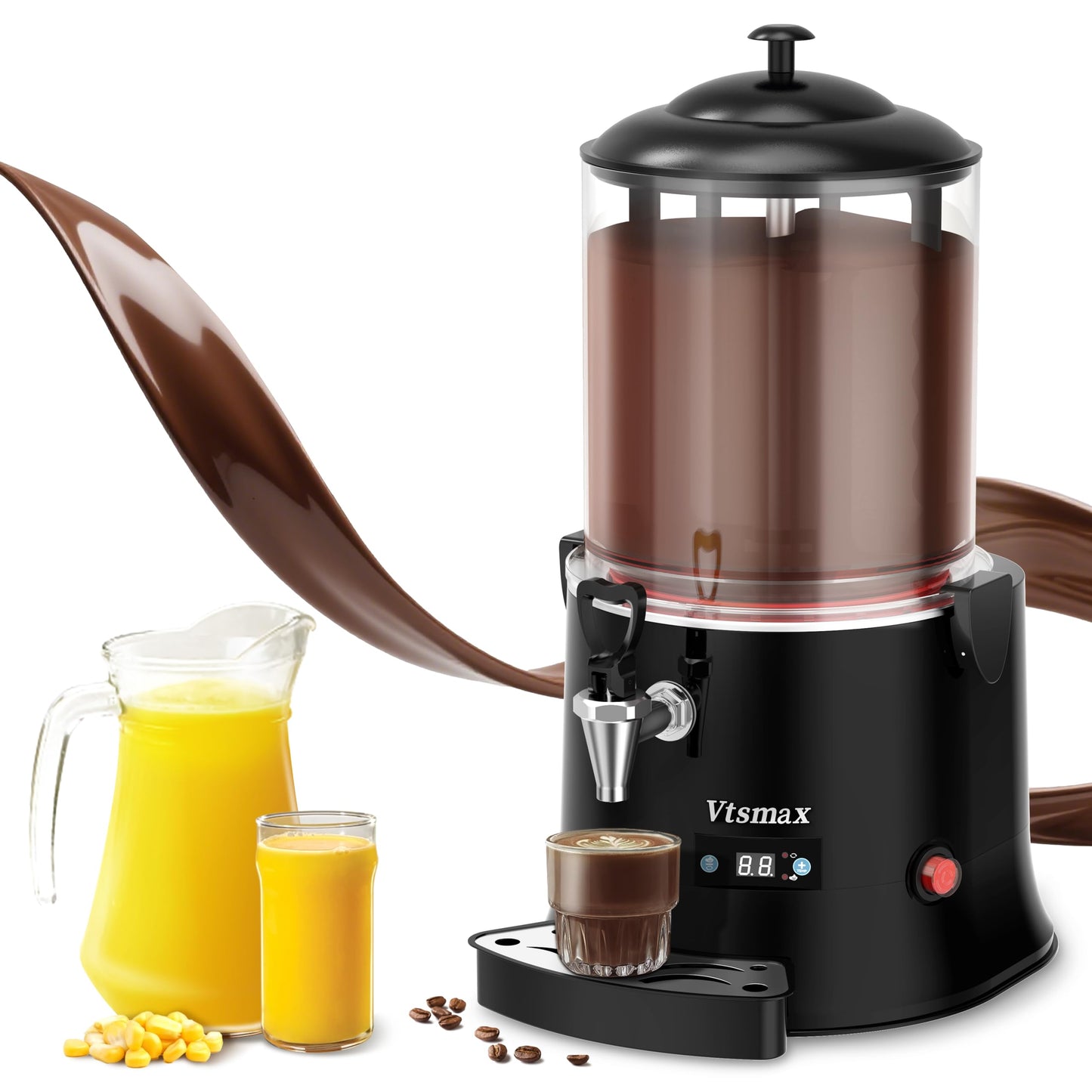 Vtsmax 10L/2.6Gal Commercial Hot Chocolate Machine Hot Drink Dispenser, 86-194°F Intelligent Temperature Control Hot Beverage Maker for Chocolate, Cocoa, Milk, Coffee, Juice, Black