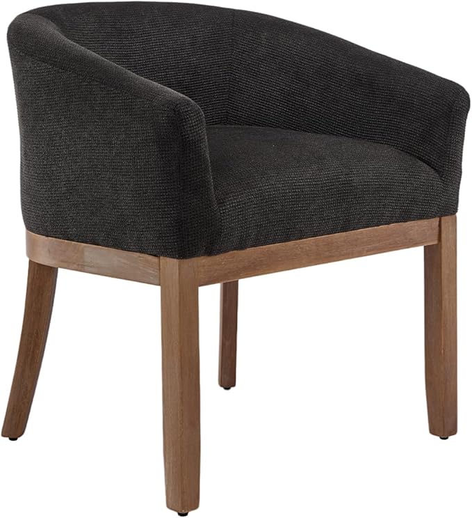 Shenyon Mid Century Modern Dining Chairs with Arms, Upholstered Linen Fabric Dining Room Chairs with Solid Wood Legs, Comfy Barrel Accent Chairs for Dining Room, Living Room, or Cafe,Black