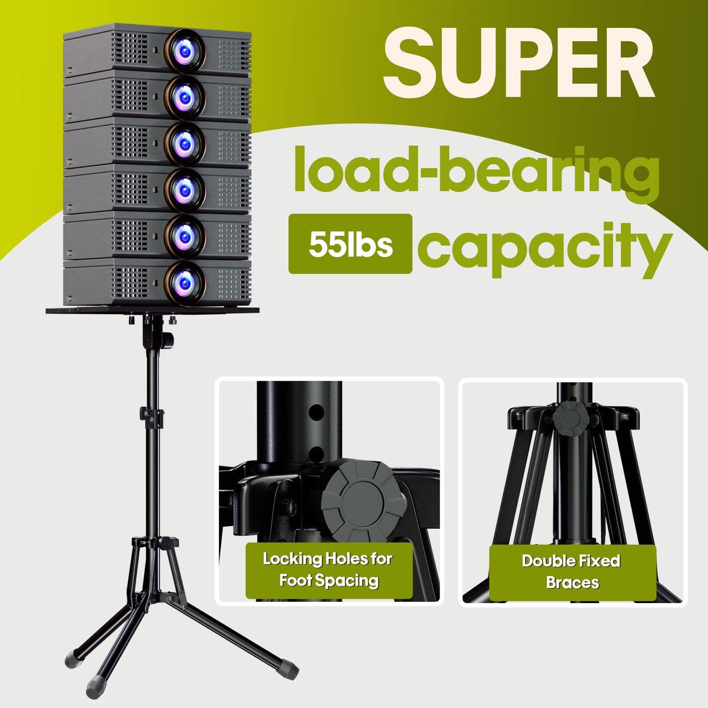 Projector Stand Tripod Adjustable Height 20 to 60 Inch, Portable Laptop Tripod with Gooseneck Phone Holder ＆ Mouse Tray, Projector Stand Outdoor Laptop Floor Stand for Podium,Studio, DJ Racks