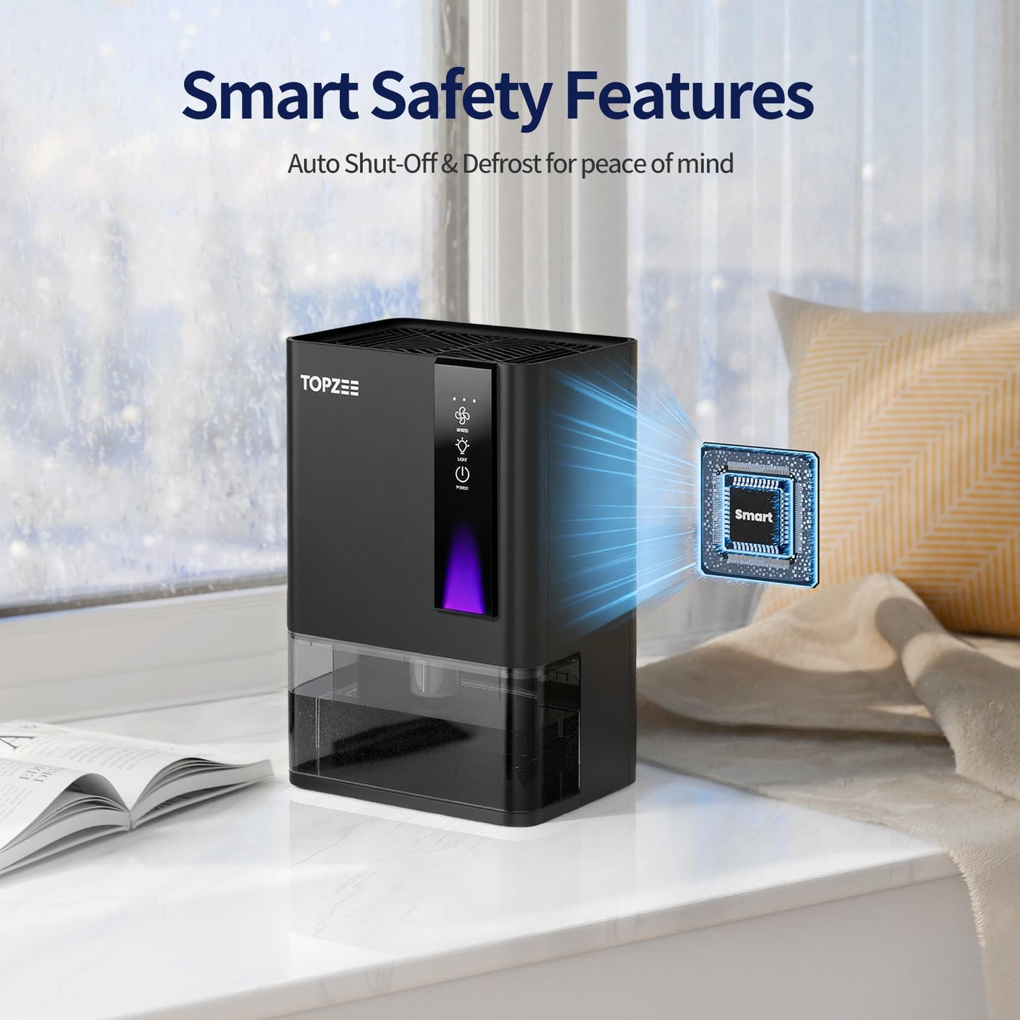 Dehumidifiers for Home, Dehumidifier for Bedroom Bathroom Basement with Auto Shut Off, Dual-Semiconductor Quiet Dehumidifier, Black