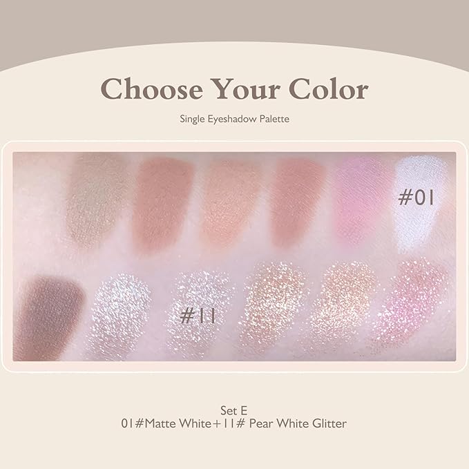 Matte Glitter Eyeshadow Palette 2 PCS, Pear White Eye Shadow Palettes Shimmer Nude Eyeshadow for Older Women, Smooth Powder Lightweight Blendable High Pigment Compact Daily Eyes Makeup, Set E
