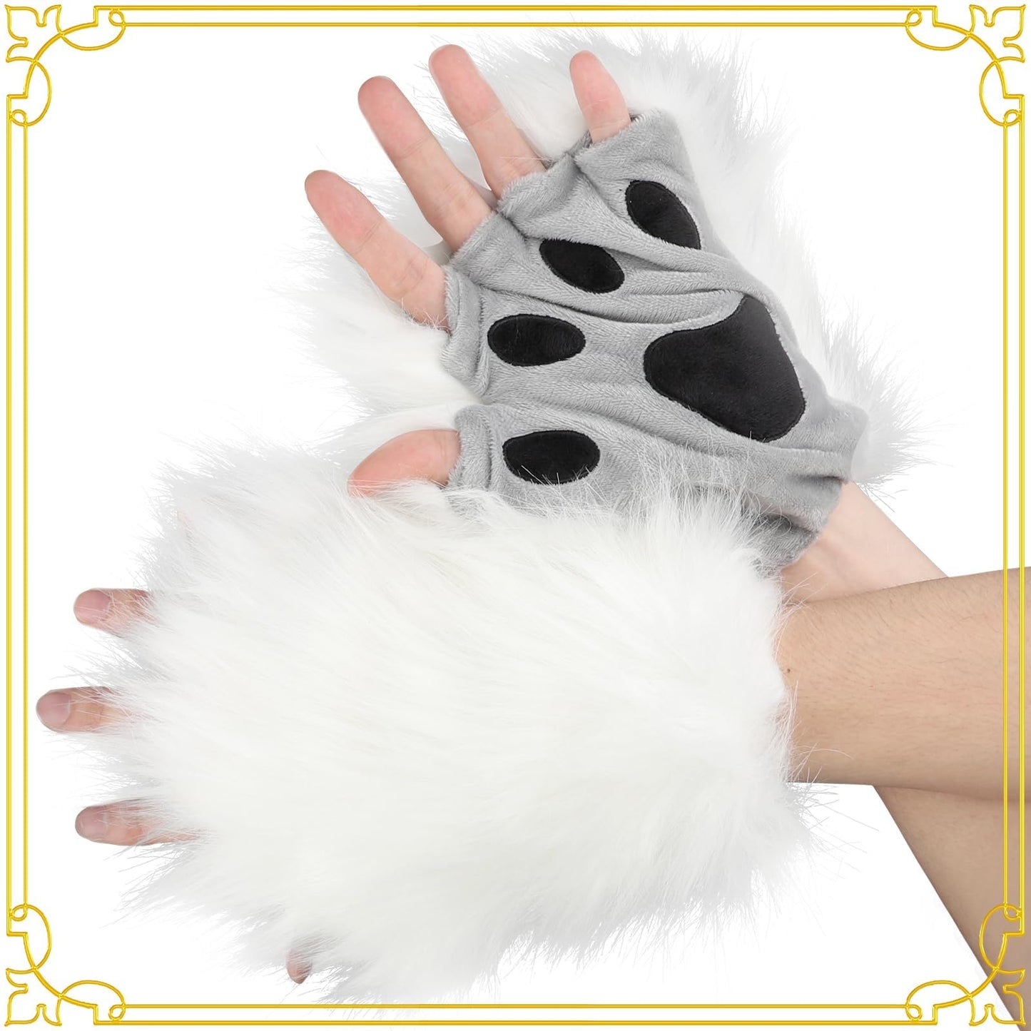 Furry Therian Mask and Fox Tail Gloves Set for Girls, Cat Mask Therian, Wolf Therian Gear, Tharian Costumes (White)