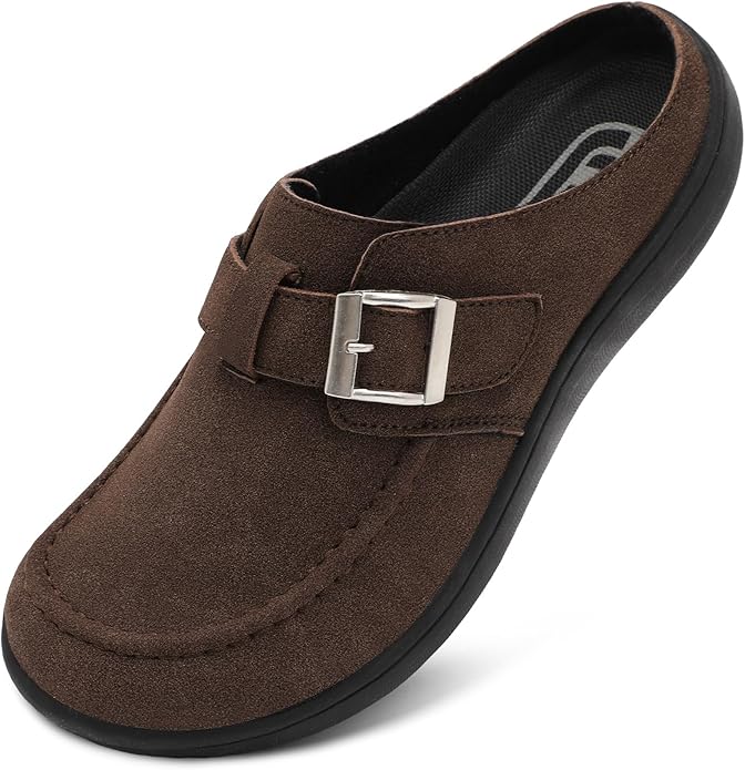 JOINFREE Womens Wide Suede Clogs Zero Drop Potato Shoes Diabetic Mules for Swollen Edema Comfort Slip on Clog Slippers wit...