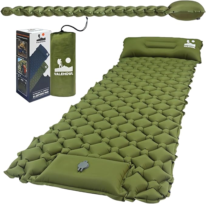 VALEHOWL 1.8 Pounds Ultralight Inflatable Camping Sleeping Pad, Portable Outdoor Air Mattress, Compact Backpacking Sleepin...