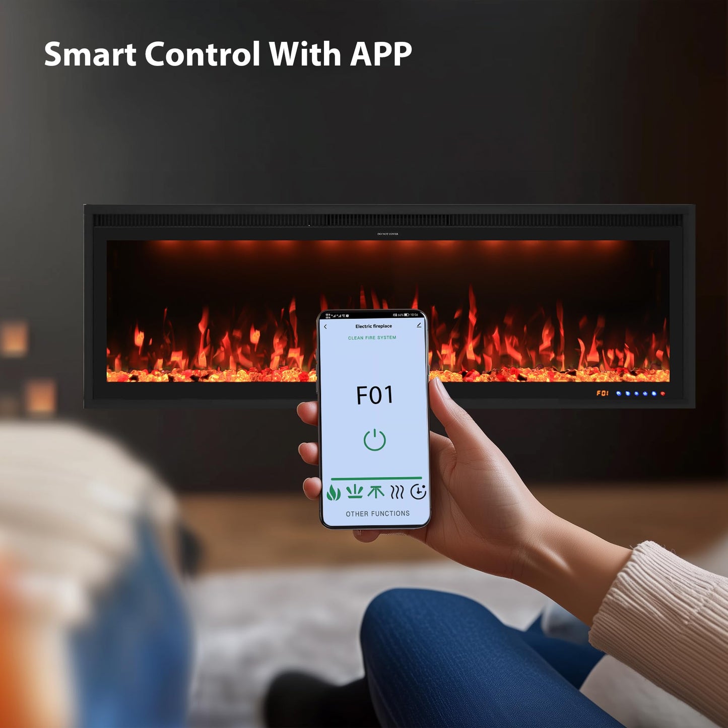 Valuxhome 48 inch Smart Wall Mounted/Recessed Electric Fireplace Insert, Ultra-Thin Fireplace Heater, Adjustable Flame Effect, Log & Crystal, 400 Sq.ft, App & Touchscreen & Remote, 750/1500W, Timer